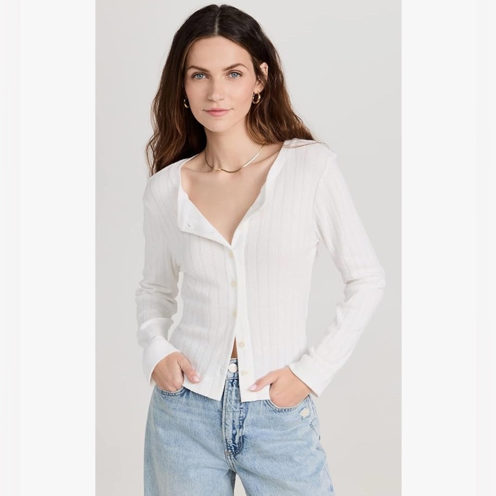 LESET White Ribbed Knit Top cardigan women’s size medium cotton